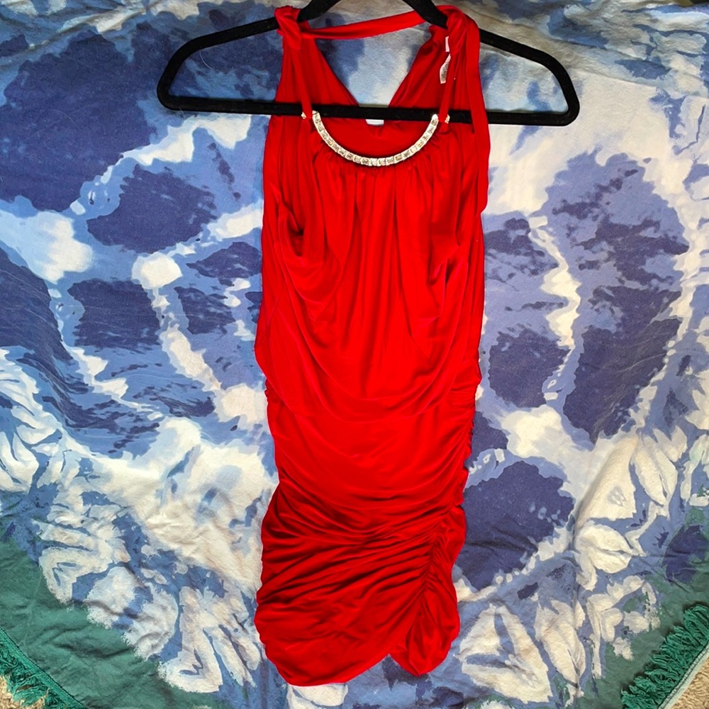Red crystal neckline Cache dress